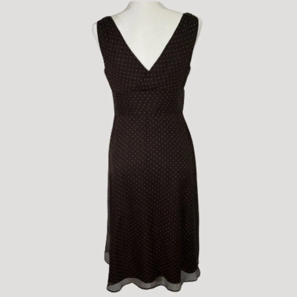 J. Crew Vintage Y2K Silk Chiffon Black Dot Empire Waist Dress Size 6 Babydoll